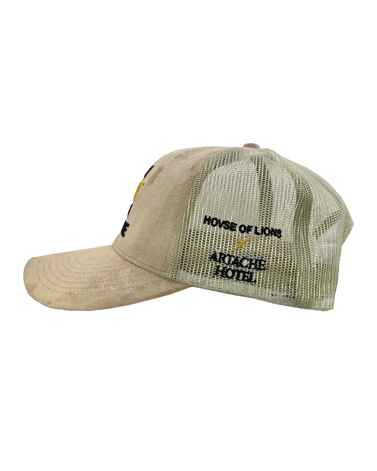 BUY ART NOT COCAINE Beige Suede Trucker Hat